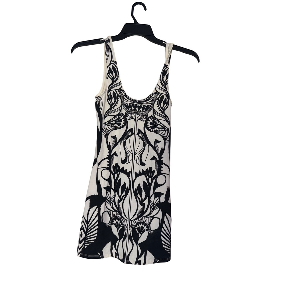 Free People Black White Symmetrical Floral Print Low Back Bodycon Dress Size S